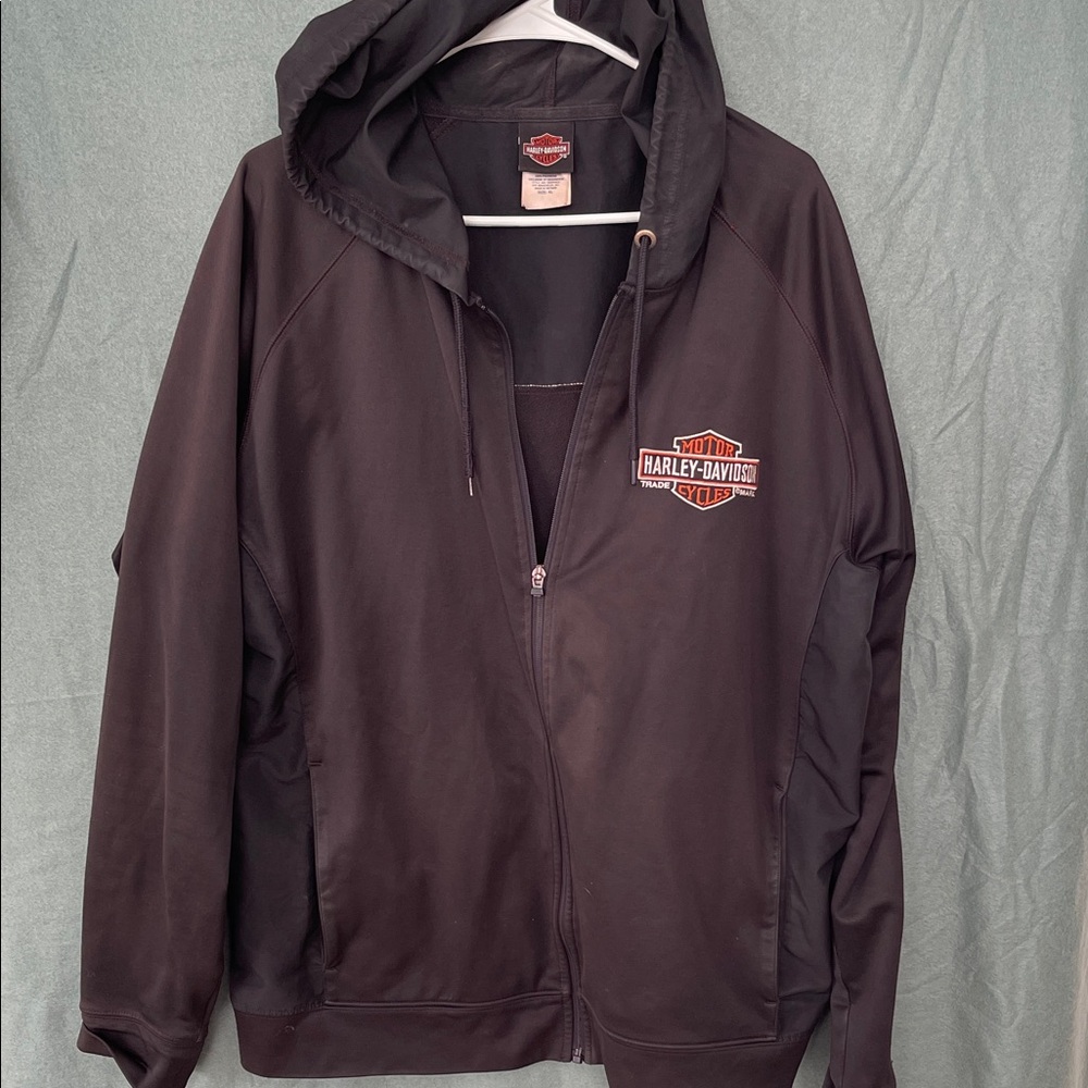 Harley-Davidson Black Hooded Zip Windbreaker with Logo Patch